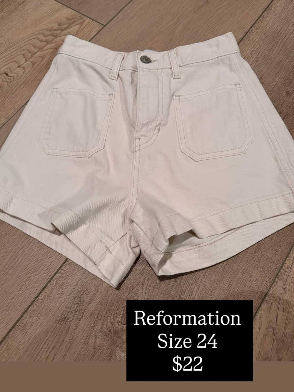 Reformation Cream High-Waist Utility Shorts